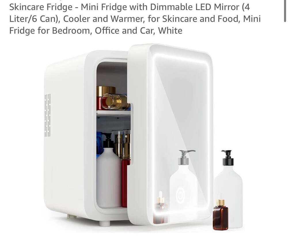 YASHE Skincare Fridge with Dimmable LED Mirror 4L White